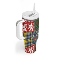 Scottish Christmas Tumbler With Handle Scotland Lion and Xmas Elements Patch Style - Wonder Print Shop