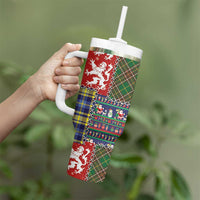 Scottish Christmas Tumbler With Handle Scotland Lion and Xmas Elements Patch Style - Wonder Print Shop