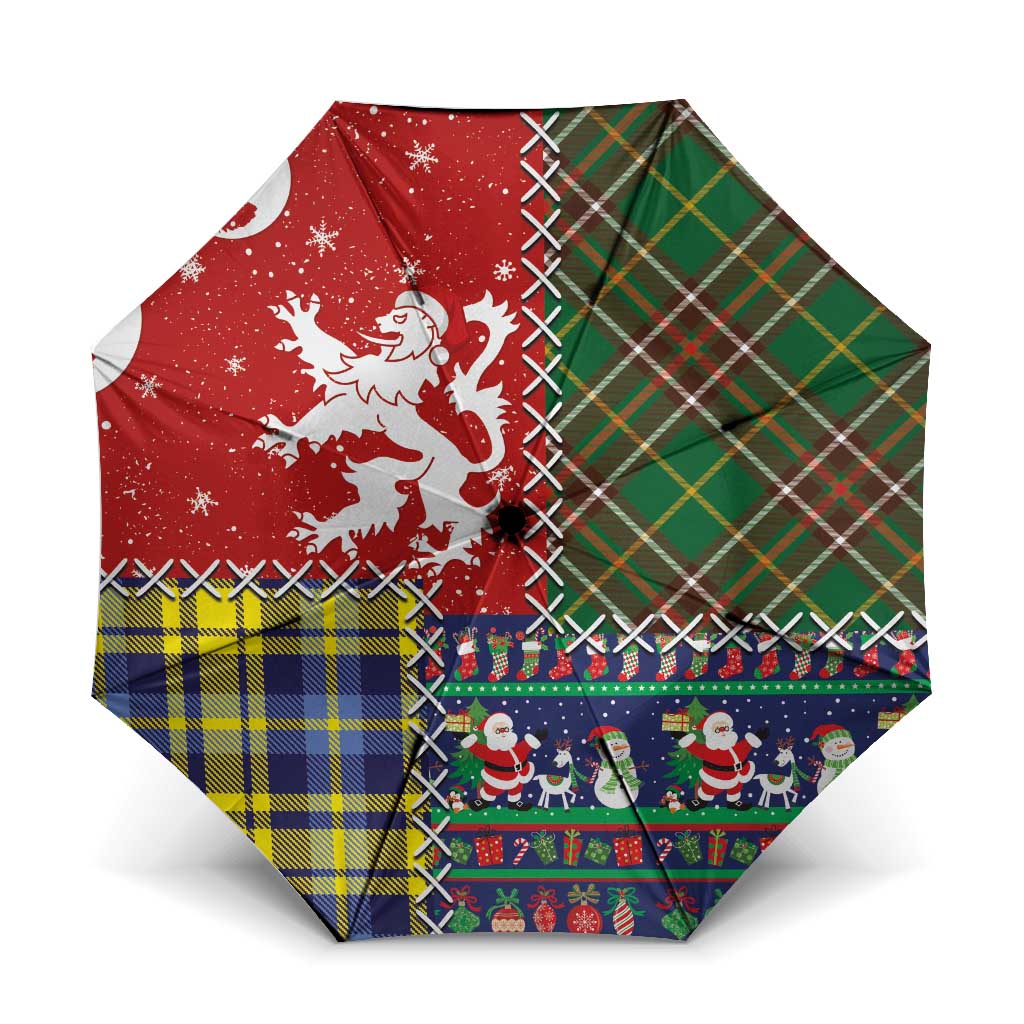 Scottish Christmas Umbrella Scotland Lion and Xmas Elements Patch Style - Wonder Print Shop