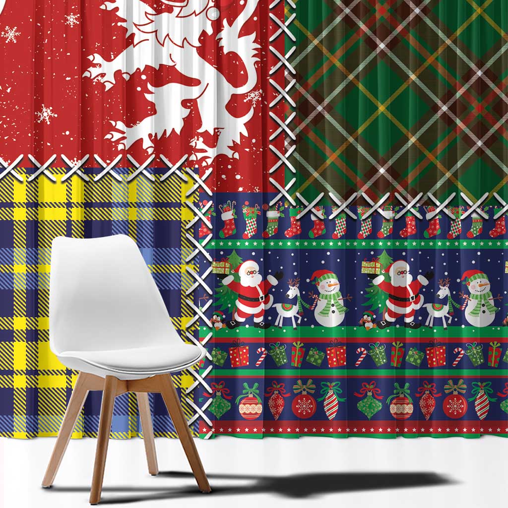 Scottish Christmas Window Curtain Scotland Lion and Xmas Elements Patch Style - Wonder Print Shop