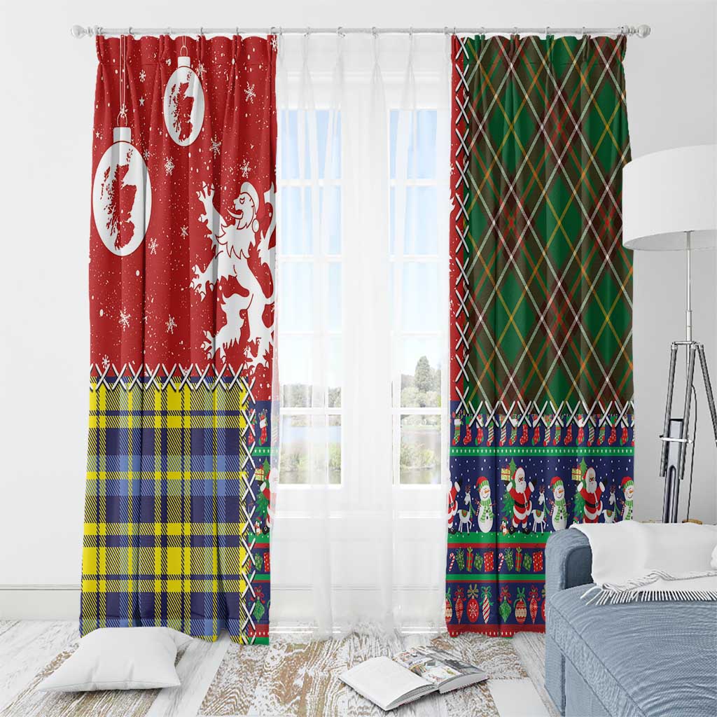 Scottish Christmas Window Curtain Scotland Lion and Xmas Elements Patch Style - Wonder Print Shop