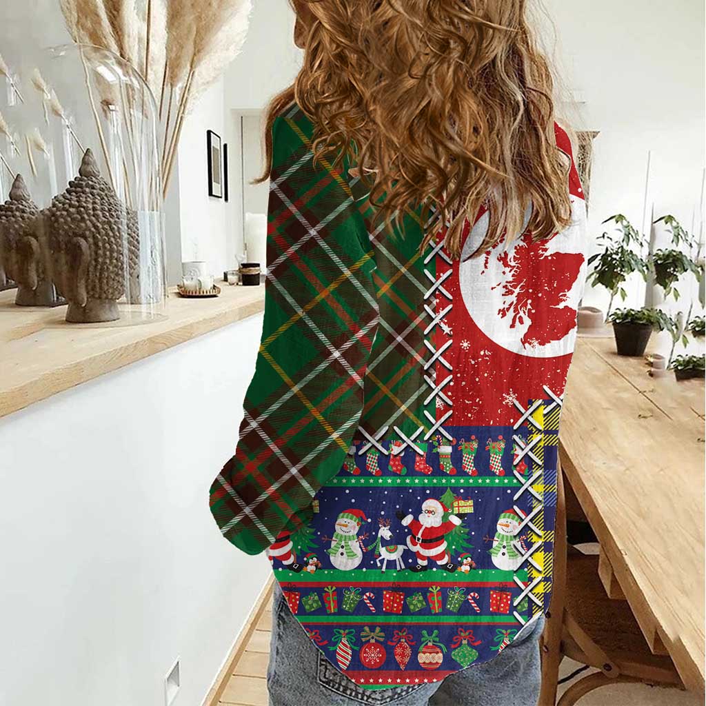 Scottish Christmas Women Casual Shirt Scotland Lion and Xmas Elements Patch Style - Wonder Print Shop