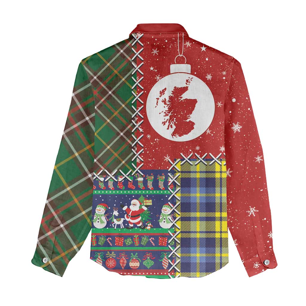 Scottish Christmas Women Casual Shirt Scotland Lion and Xmas Elements Patch Style - Wonder Print Shop