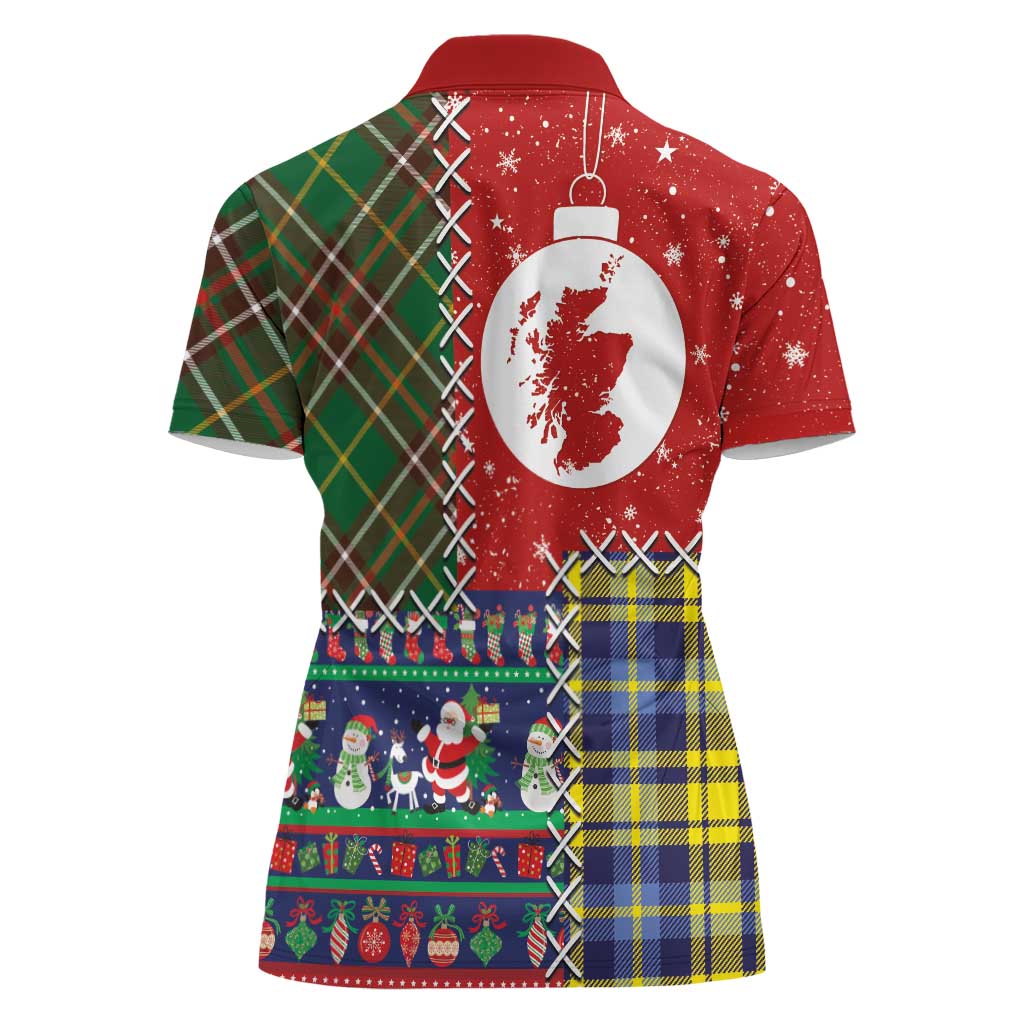 Scottish Christmas Women Polo Shirt Scotland Lion and Xmas Elements Patch Style - Wonder Print Shop
