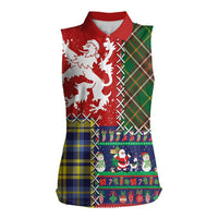 Scottish Christmas Women Sleeveless Polo Shirt Scotland Lion and Xmas Elements Patch Style - Wonder Print Shop