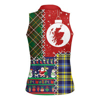 Scottish Christmas Women Sleeveless Polo Shirt Scotland Lion and Xmas Elements Patch Style - Wonder Print Shop
