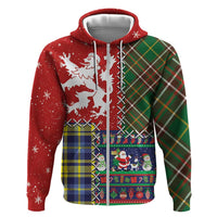 Scottish Christmas Zip Hoodie Scotland Lion and Xmas Elements Patch Style - Wonder Print Shop