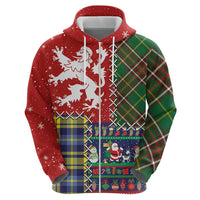Scottish Christmas Zip Hoodie Scotland Lion and Xmas Elements Patch Style - Wonder Print Shop