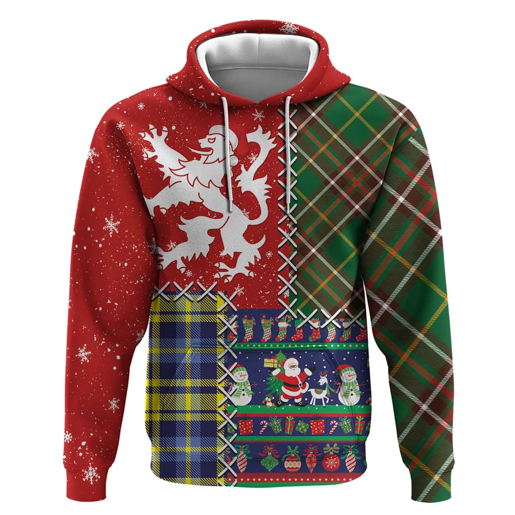 Scottish Christmas Zip Hoodie Scotland Lion and Xmas Elements Patch Style - Wonder Print Shop