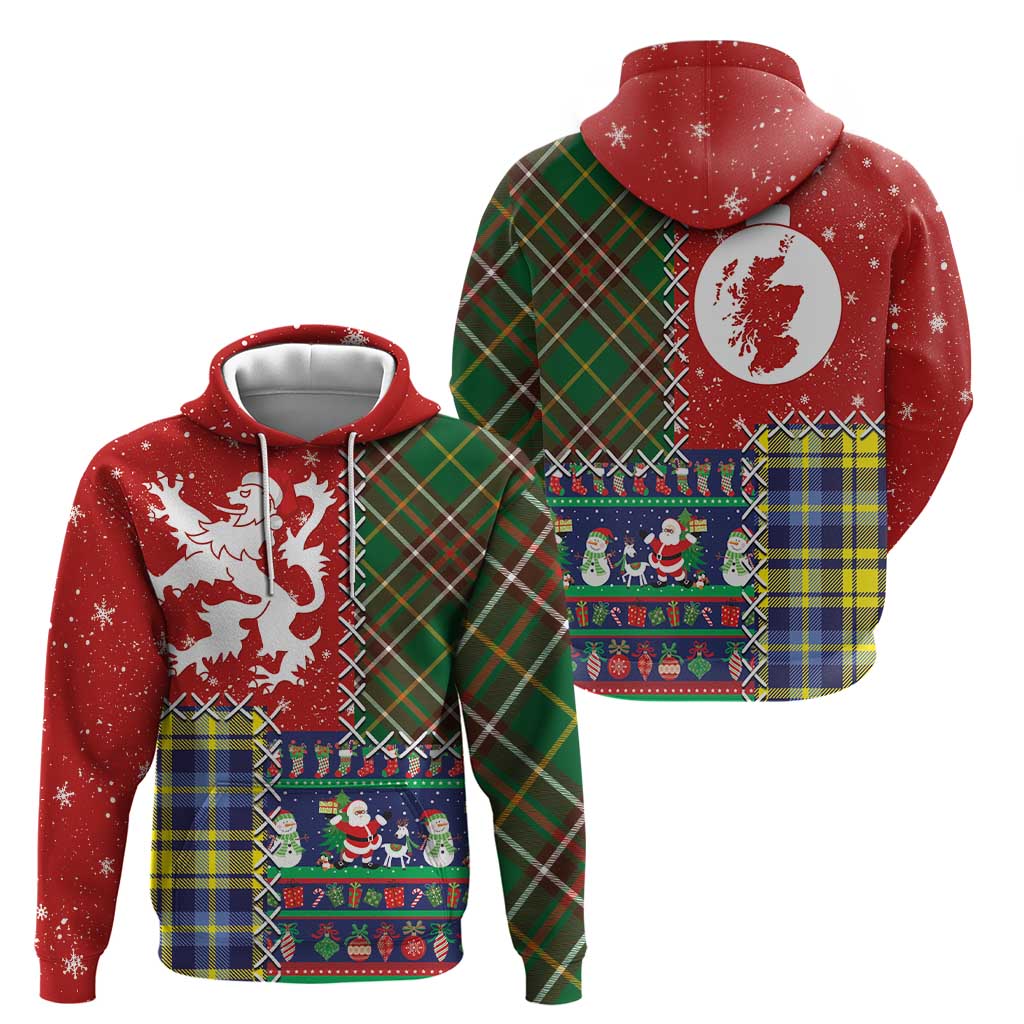 Scottish Christmas Zip Hoodie Scotland Lion and Xmas Elements Patch Style - Wonder Print Shop