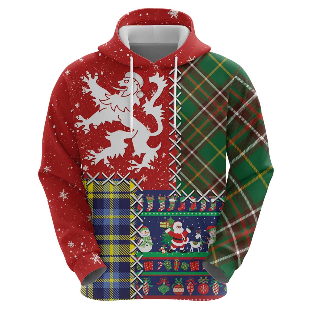 Scottish Christmas Zip Hoodie Scotland Lion and Xmas Elements Patch Style - Wonder Print Shop