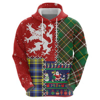 Scottish Christmas Zip Hoodie Scotland Lion and Xmas Elements Patch Style - Wonder Print Shop