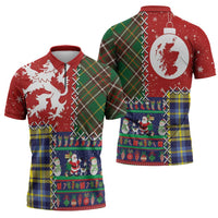 Scottish Christmas Zipper Polo Shirt Scotland Lion and Xmas Elements Patch Style - Wonder Print Shop