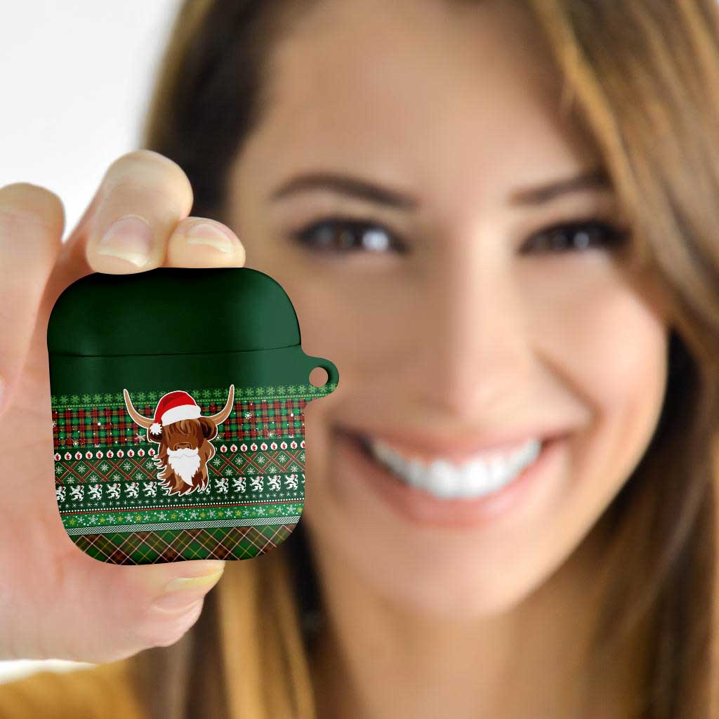 Scottish Christmas AirPods Case Highland Cattle-Xmas Tartan Stripes Style Green Color - Wonder Print Shop
