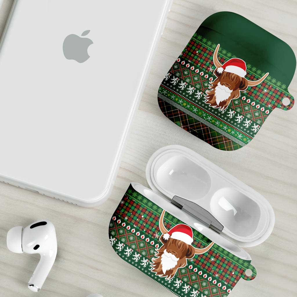 Scottish Christmas AirPods Case Highland Cattle-Xmas Tartan Stripes Style Green Color - Wonder Print Shop