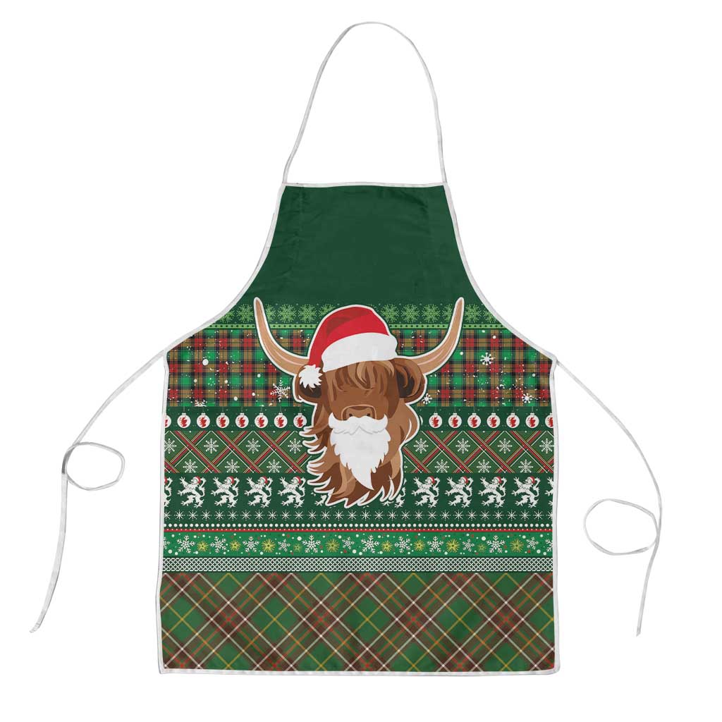 Scottish Christmas Apron Highland Cattle-Xmas Tartan Stripes Style Green Color - Wonder Print Shop
