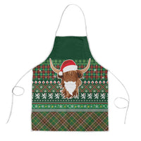 Scottish Christmas Apron Highland Cattle-Xmas Tartan Stripes Style Green Color - Wonder Print Shop