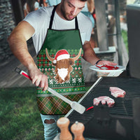 Scottish Christmas Apron Highland Cattle-Xmas Tartan Stripes Style Green Color - Wonder Print Shop