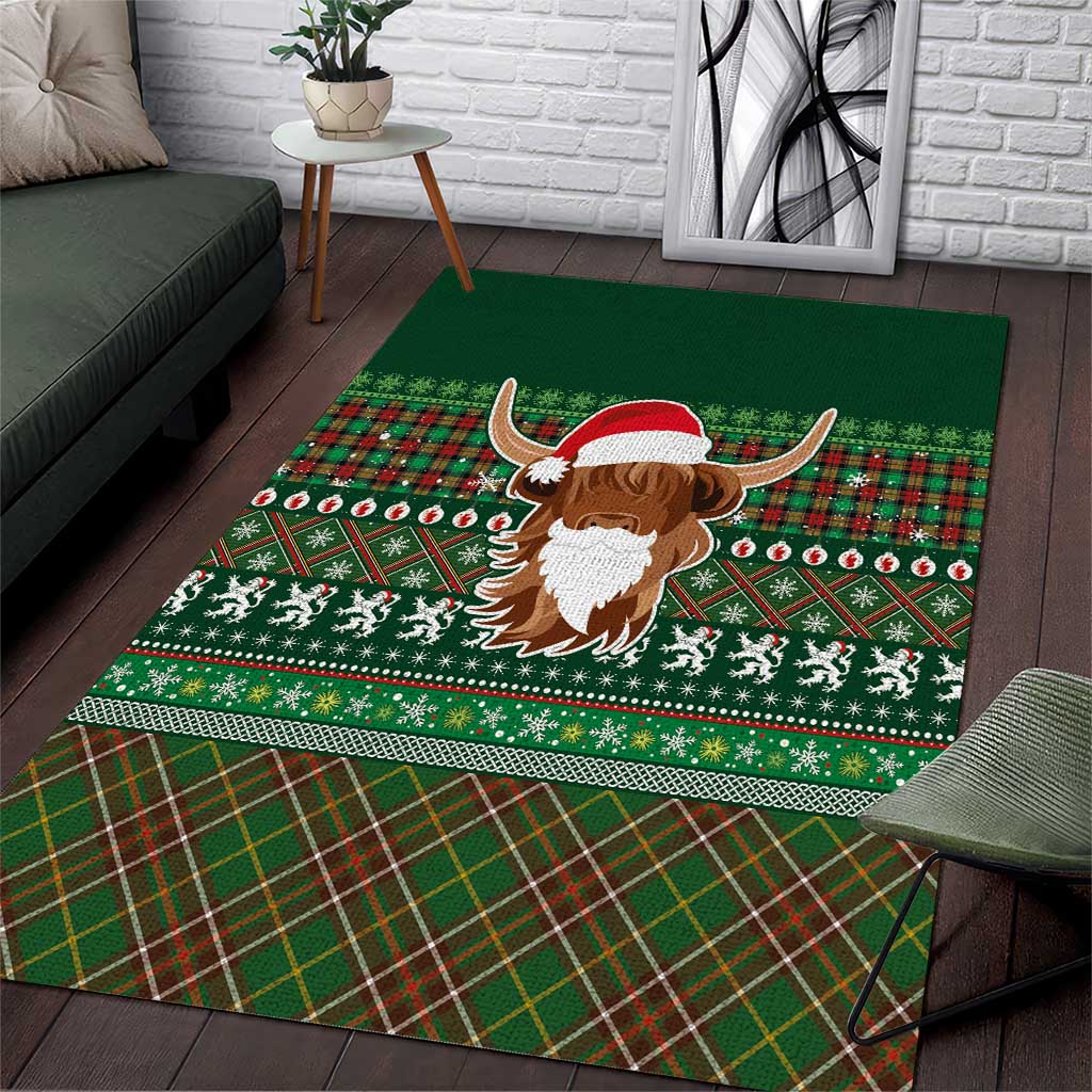 Scottish Christmas Area Rug Highland Cattle-Xmas Tartan Stripes Style Green Color - Wonder Print Shop