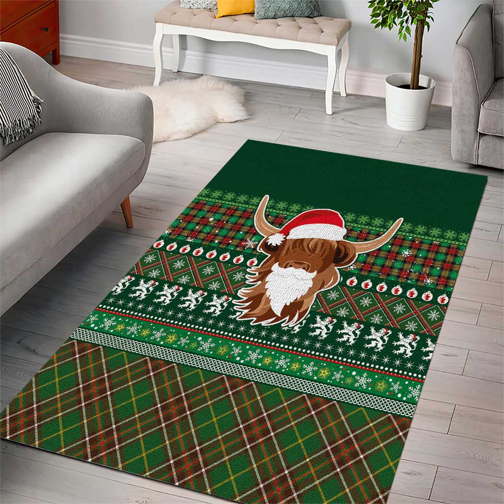 Scottish Christmas Area Rug Highland Cattle-Xmas Tartan Stripes Style Green Color - Wonder Print Shop