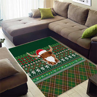 Scottish Christmas Area Rug Highland Cattle-Xmas Tartan Stripes Style Green Color - Wonder Print Shop