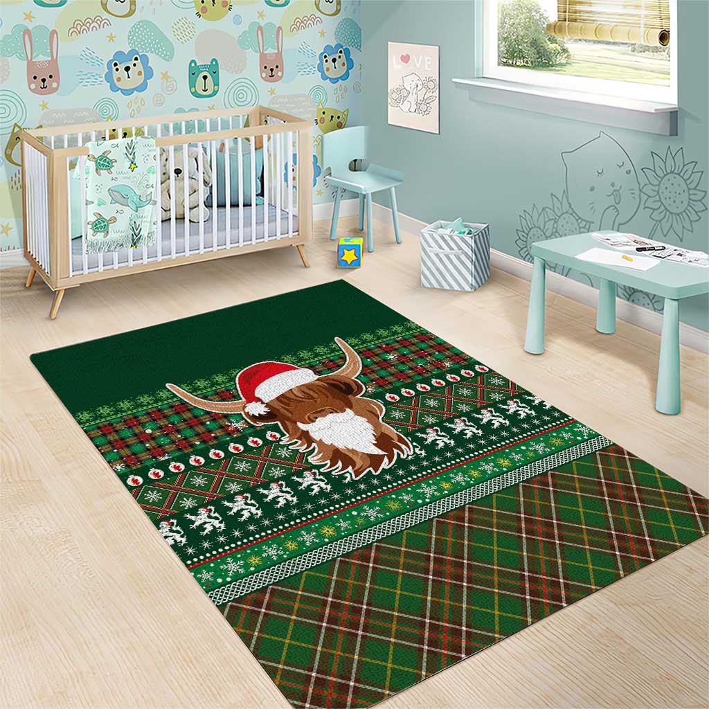 Scottish Christmas Area Rug Highland Cattle-Xmas Tartan Stripes Style Green Color - Wonder Print Shop