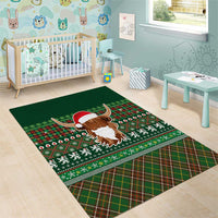 Scottish Christmas Area Rug Highland Cattle-Xmas Tartan Stripes Style Green Color - Wonder Print Shop