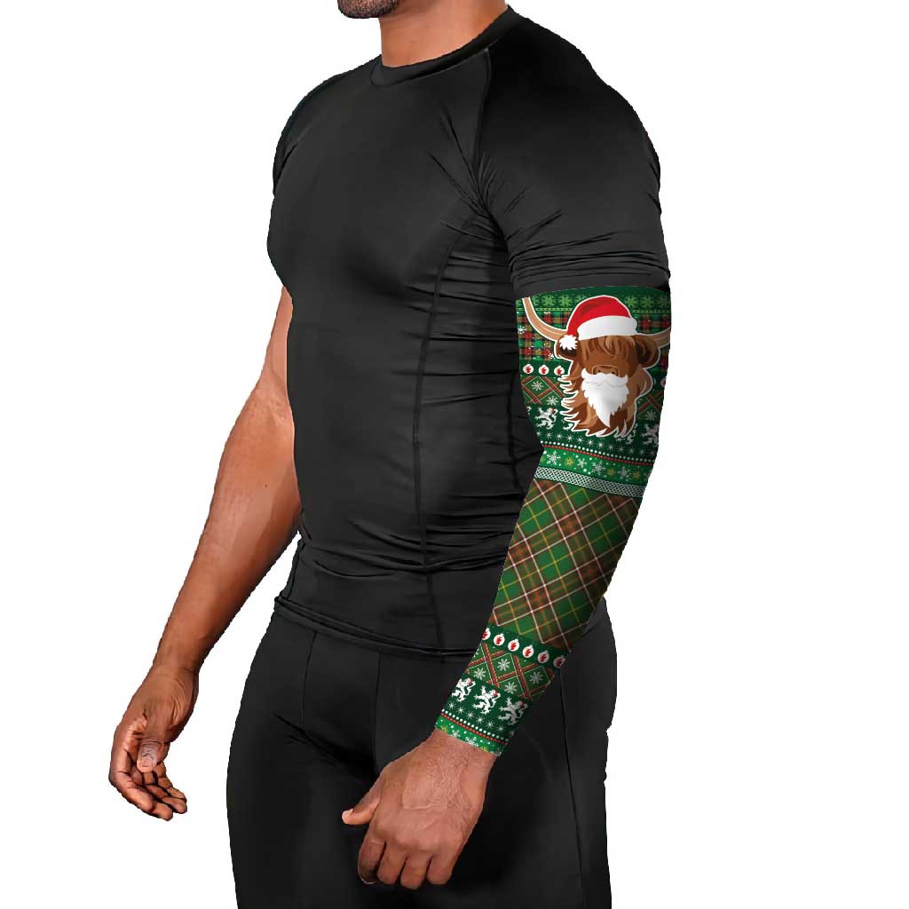 Scottish Christmas Arm Sleeves Highland Cattle-Xmas Tartan Stripes Style Green Color - Wonder Print Shop