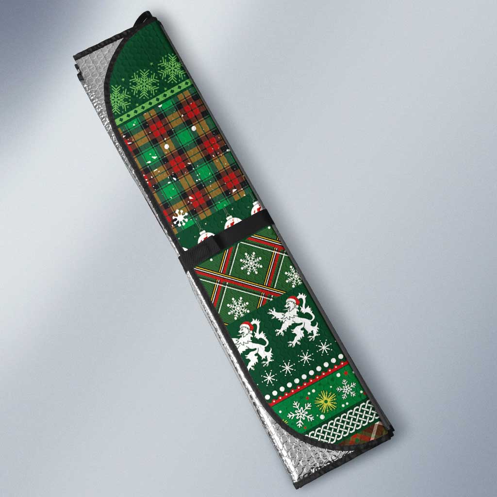 Scottish Christmas Auto Sun Shade Highland Cattle-Xmas Tartan Stripes Style Green Color - Wonder Print Shop
