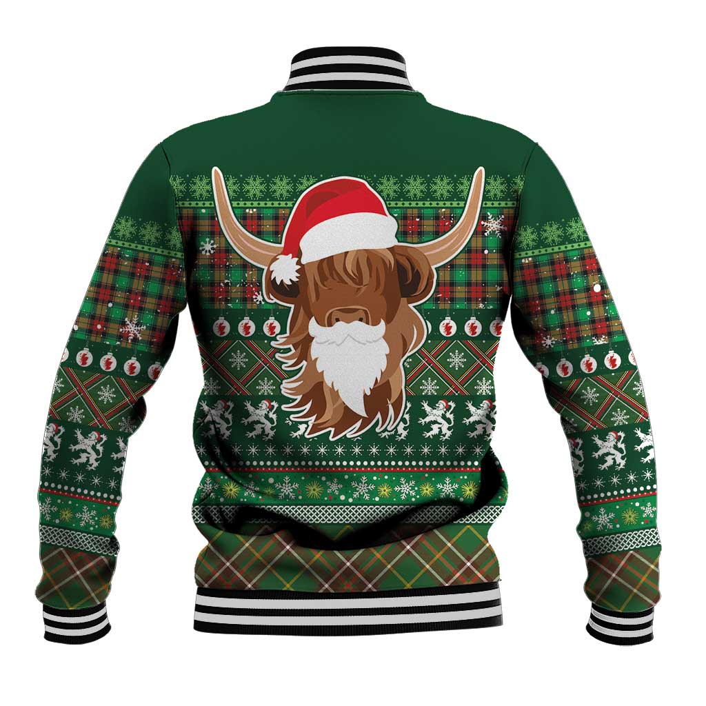 Scottish Christmas Baseball Jacket Highland Cattle-Xmas Tartan Stripes Style Green Color - Wonder Print Shop