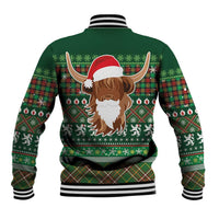 Scottish Christmas Baseball Jacket Highland Cattle-Xmas Tartan Stripes Style Green Color - Wonder Print Shop