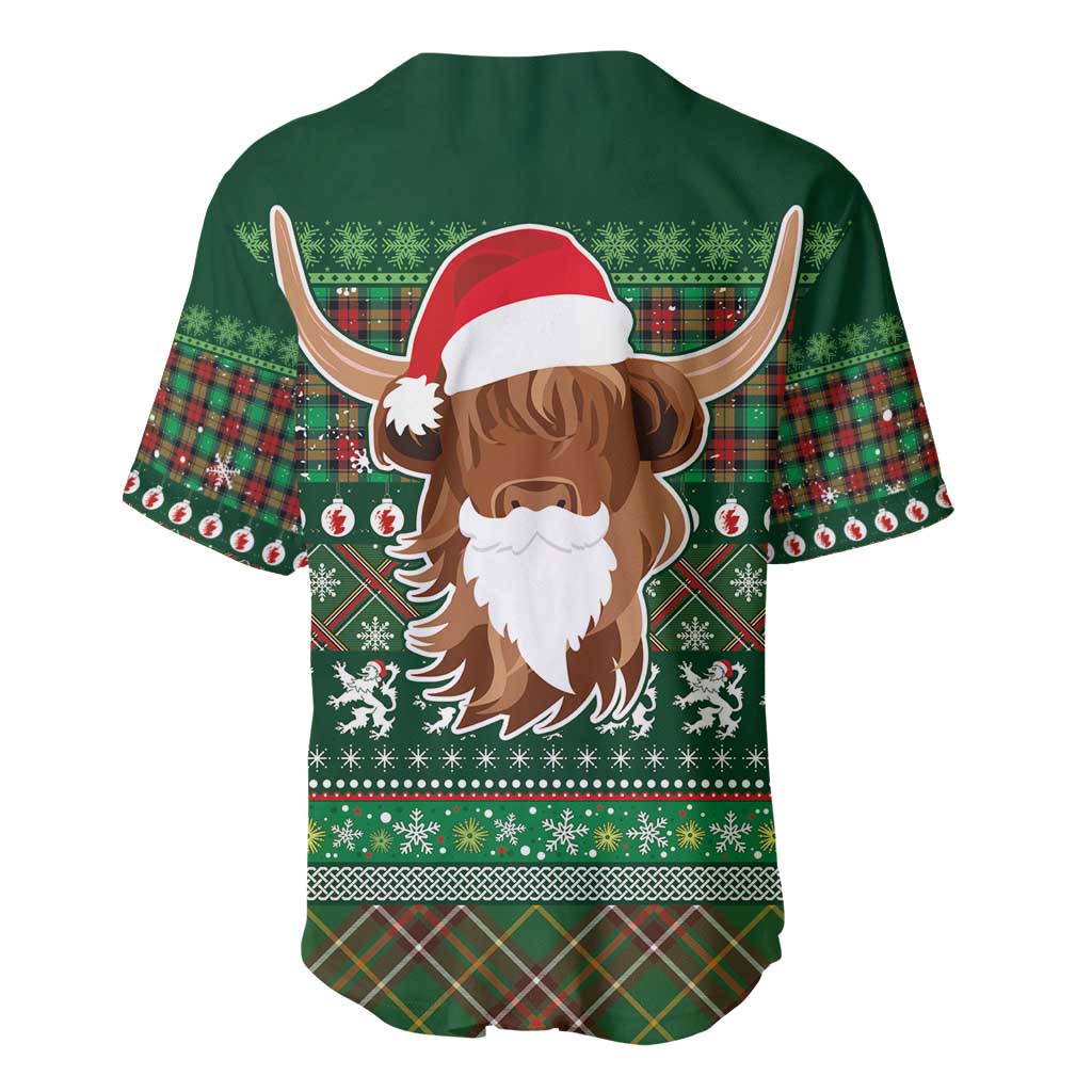 Scottish Christmas Baseball Jersey Highland Cattle-Xmas Tartan Stripes Style Green Color - Wonder Print Shop
