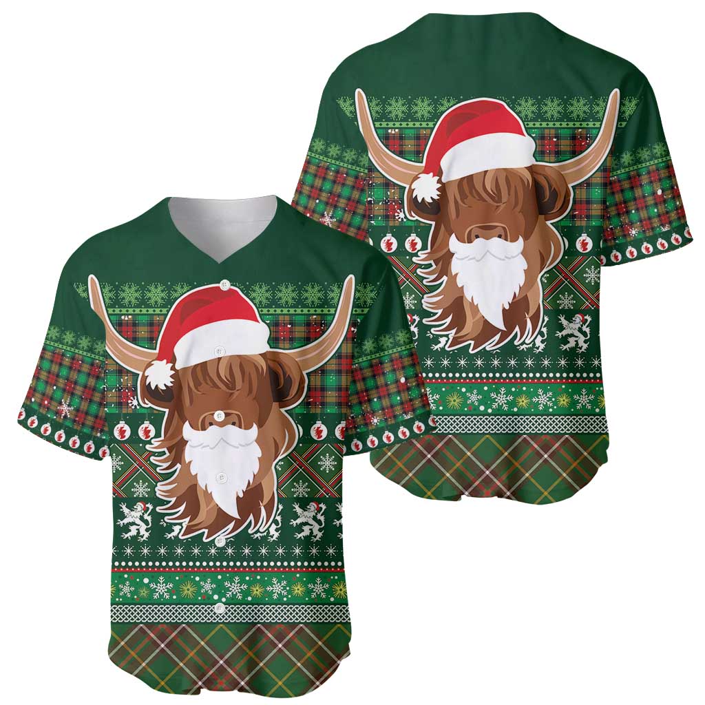 Scottish Christmas Baseball Jersey Highland Cattle-Xmas Tartan Stripes Style Green Color - Wonder Print Shop