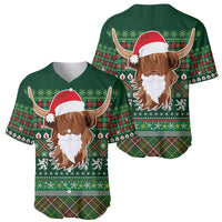 Scottish Christmas Baseball Jersey Highland Cattle-Xmas Tartan Stripes Style Green Color - Wonder Print Shop