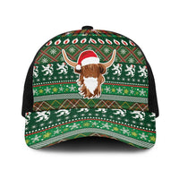 Scottish Christmas Baseball Net Cap Highland Cattle-Xmas Tartan Stripes Style Green Color - Wonder Print Shop