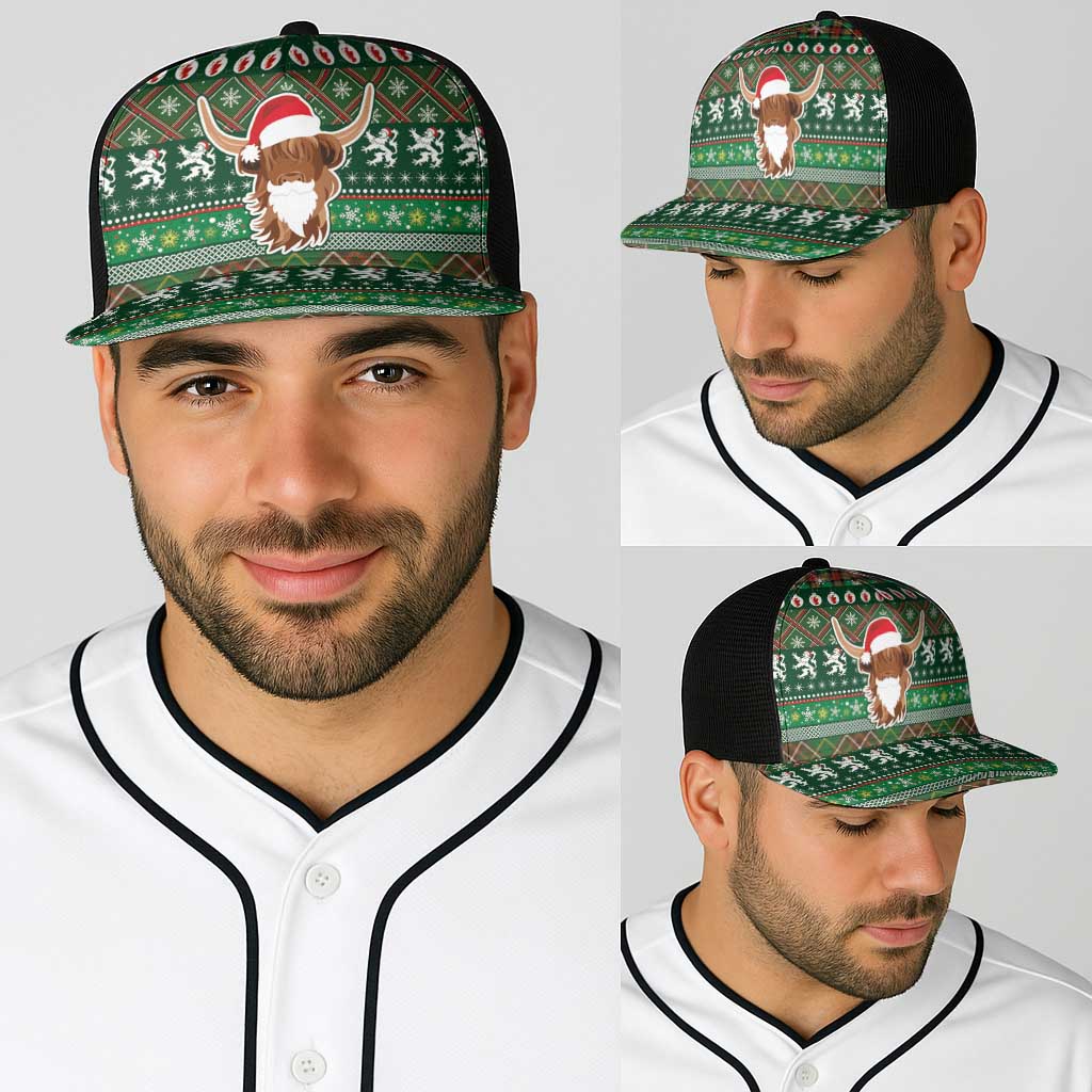 Scottish Christmas Baseball Net Cap Highland Cattle-Xmas Tartan Stripes Style Green Color - Wonder Print Shop