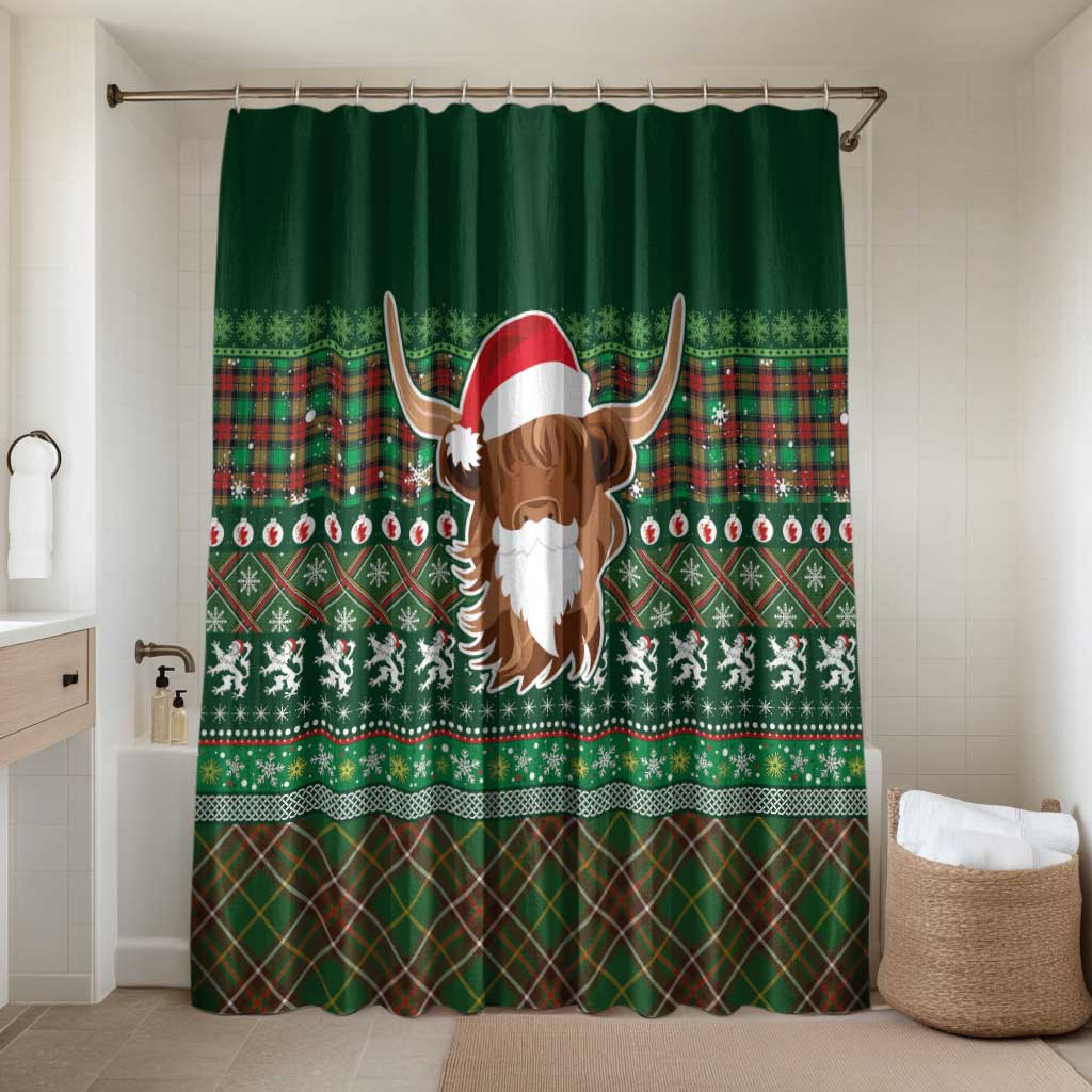Scottish Christmas Bathroom Set Highland Cattle-Xmas Tartan Stripes Style Green Color - Wonder Print Shop