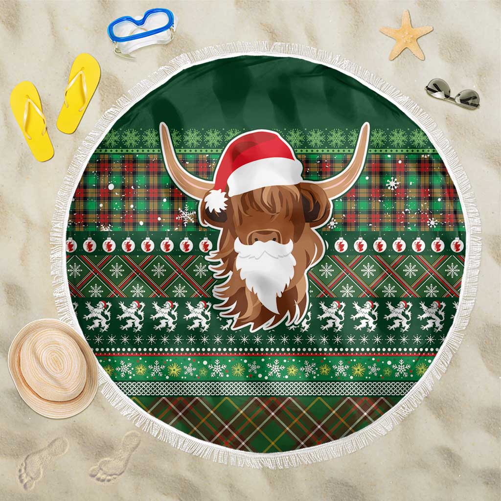 Scottish Christmas Beach Blanket Highland Cattle-Xmas Tartan Stripes Style Green Color - Wonder Print Shop