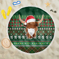 Scottish Christmas Beach Blanket Highland Cattle-Xmas Tartan Stripes Style Green Color - Wonder Print Shop