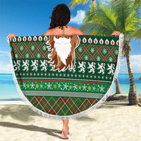 Scottish Christmas Beach Blanket Highland Cattle-Xmas Tartan Stripes Style Green Color - Wonder Print Shop