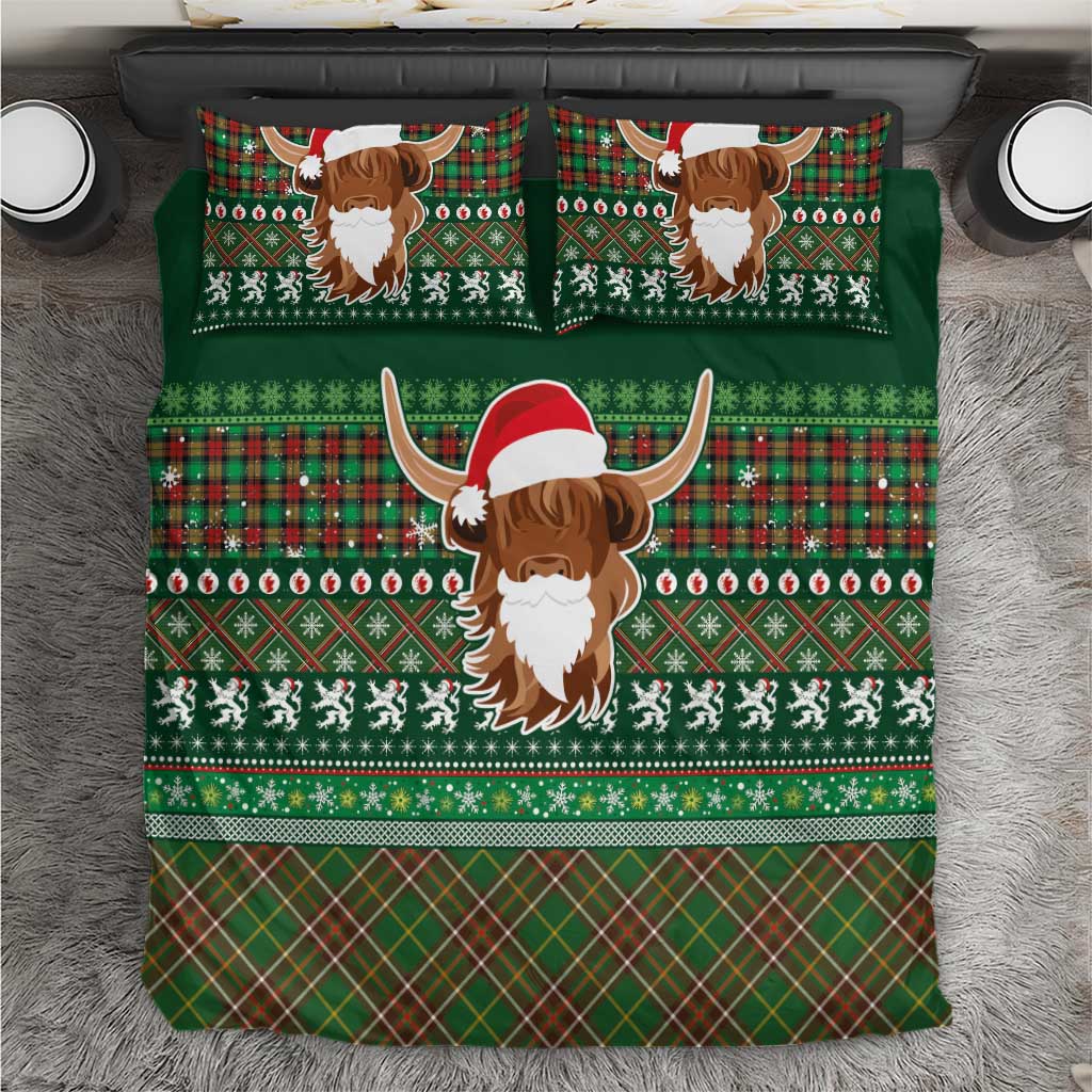 Scottish Christmas Bedding Set Highland Cattle-Xmas Tartan Stripes Style Green Color - Wonder Print Shop