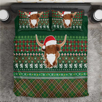 Scottish Christmas Bedding Set Highland Cattle-Xmas Tartan Stripes Style Green Color - Wonder Print Shop