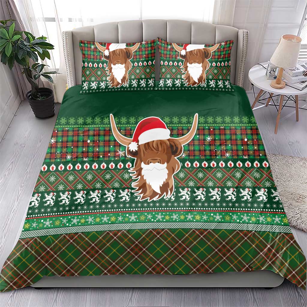 Scottish Christmas Bedding Set Highland Cattle-Xmas Tartan Stripes Style Green Color - Wonder Print Shop