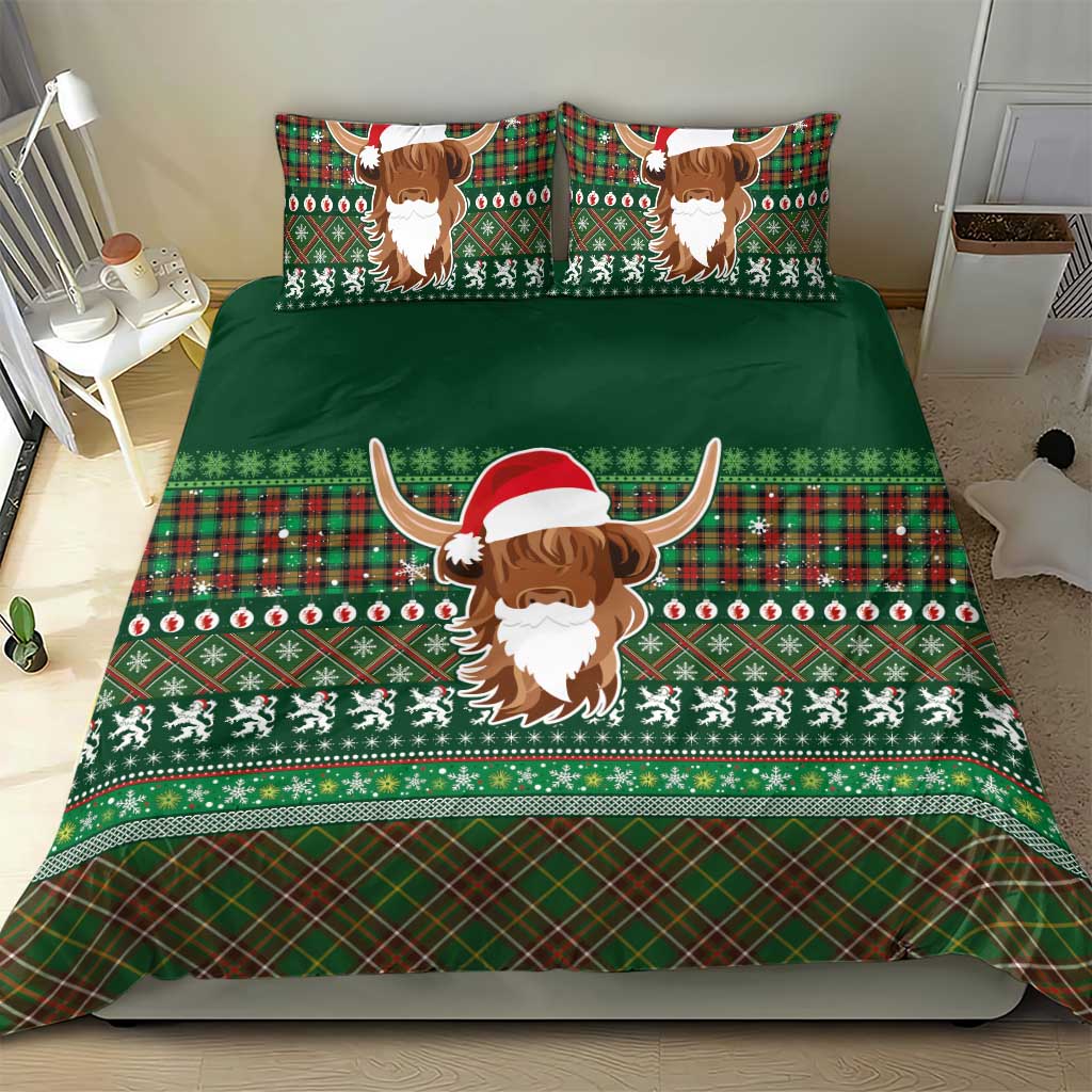 Scottish Christmas Bedding Set Highland Cattle-Xmas Tartan Stripes Style Green Color - Wonder Print Shop