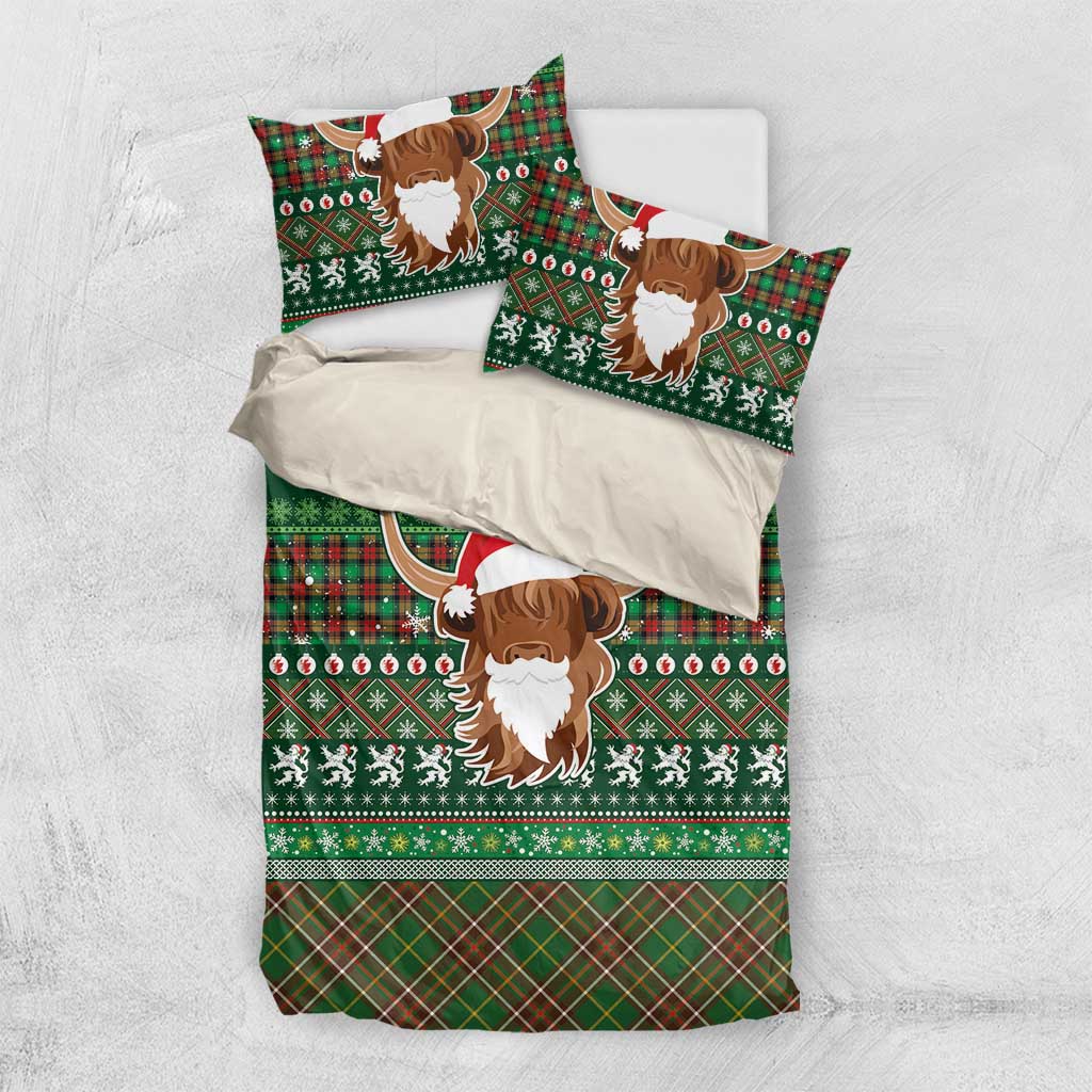 Scottish Christmas Bedding Set Highland Cattle-Xmas Tartan Stripes Style Green Color - Wonder Print Shop