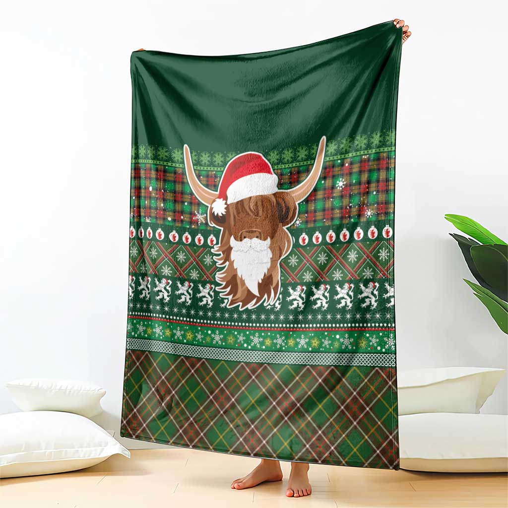 Scottish Christmas Blanket Highland Cattle-Xmas Tartan Stripes Style Green Color - Wonder Print Shop