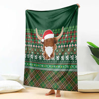 Scottish Christmas Blanket Highland Cattle-Xmas Tartan Stripes Style Green Color - Wonder Print Shop