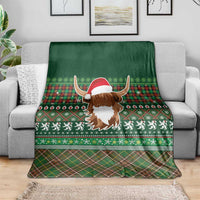 Scottish Christmas Blanket Highland Cattle-Xmas Tartan Stripes Style Green Color - Wonder Print Shop