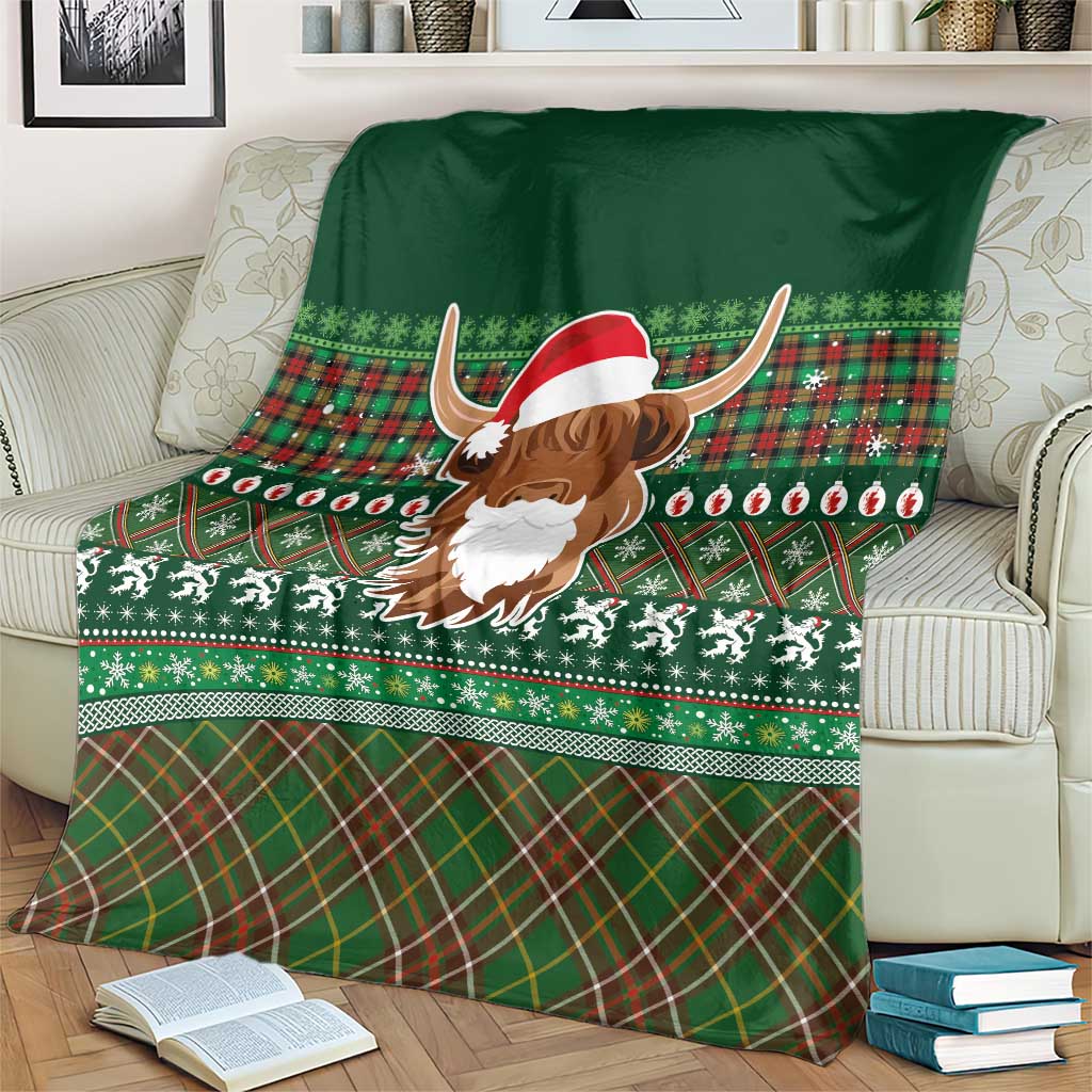 Scottish Christmas Blanket Highland Cattle-Xmas Tartan Stripes Style Green Color - Wonder Print Shop