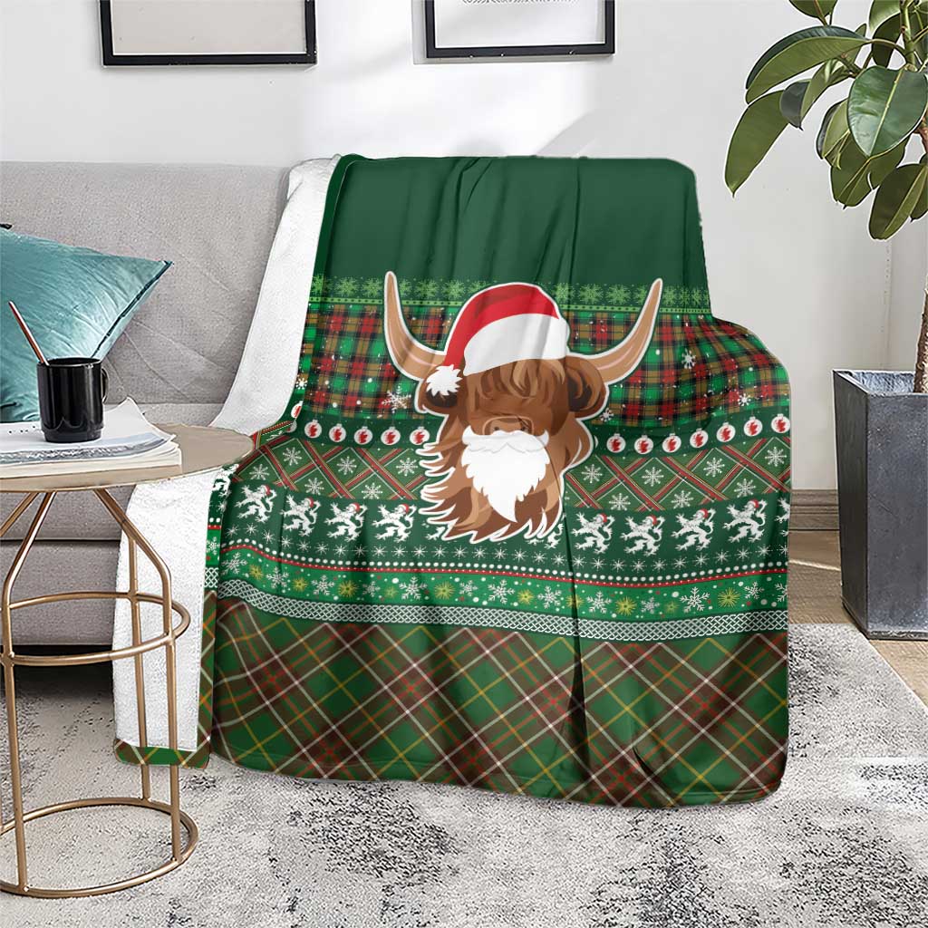 Scottish Christmas Blanket Highland Cattle-Xmas Tartan Stripes Style Green Color - Wonder Print Shop